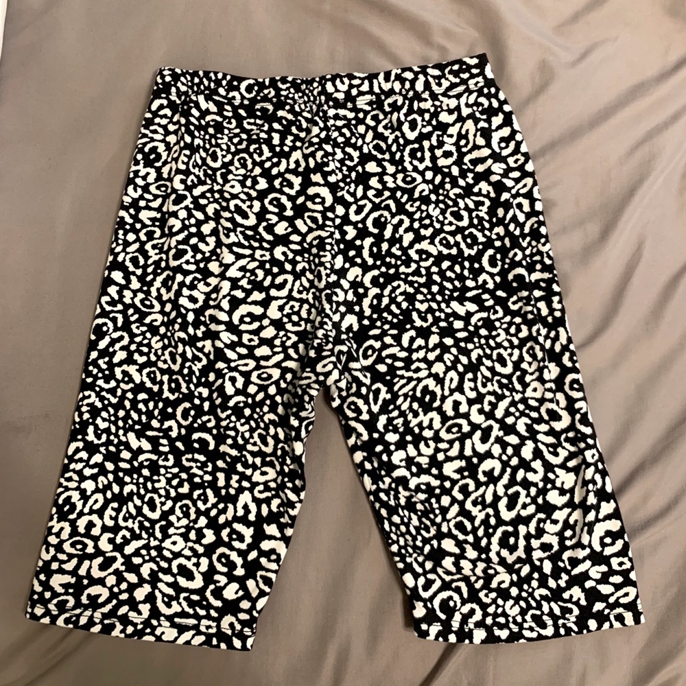 Black and White Leopard Print Biker Shorts